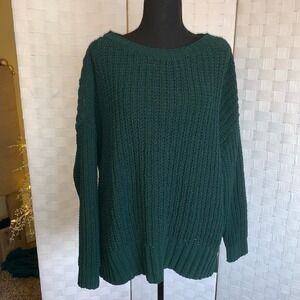 American Eagle Womens Chunky Thick Knotted Woven Sweater Size XS Green Warm Cozy